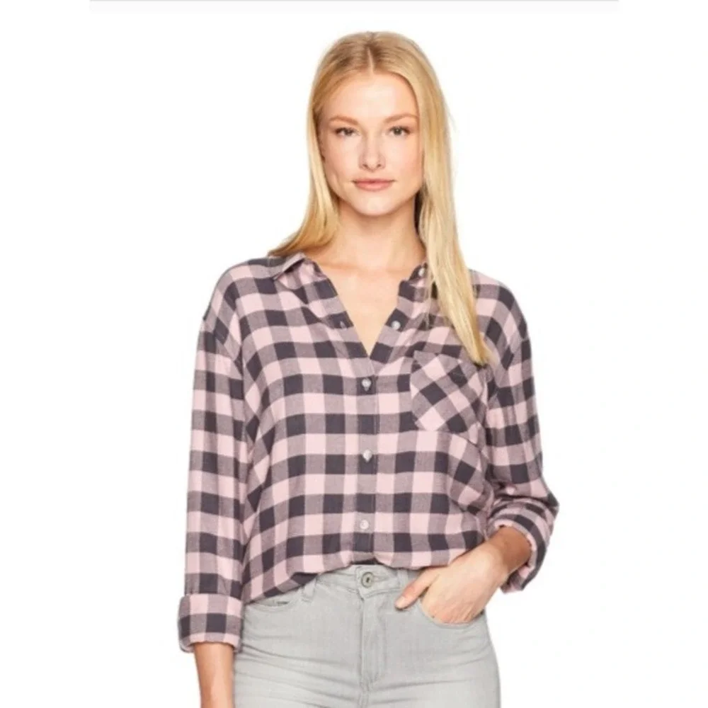 Rails Milo Button Down Shirt Pink Charcoal Bubblegum Buffalo Check Plaid Size S